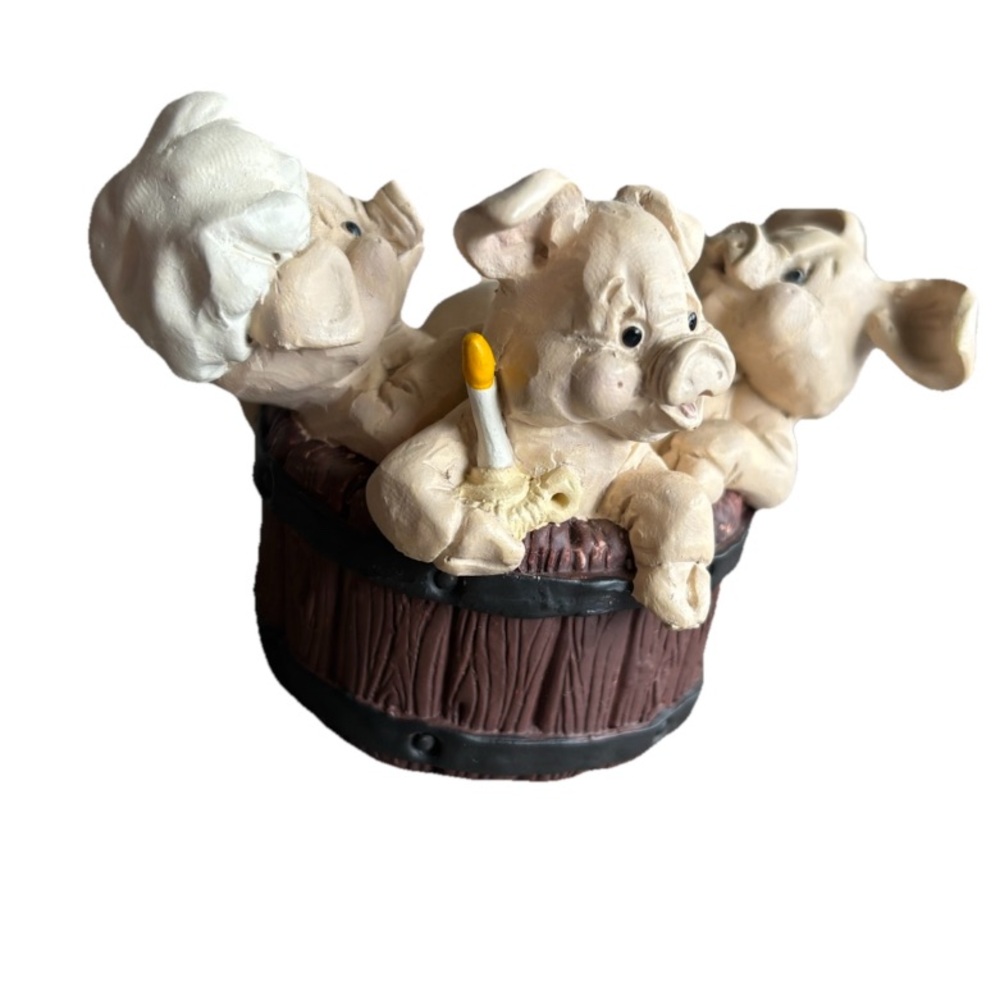 Charming Pig Figurine Chefs in Tub Bin Brown and Cream
